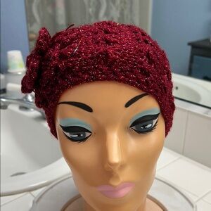 Elegant Red Knit flower Headband